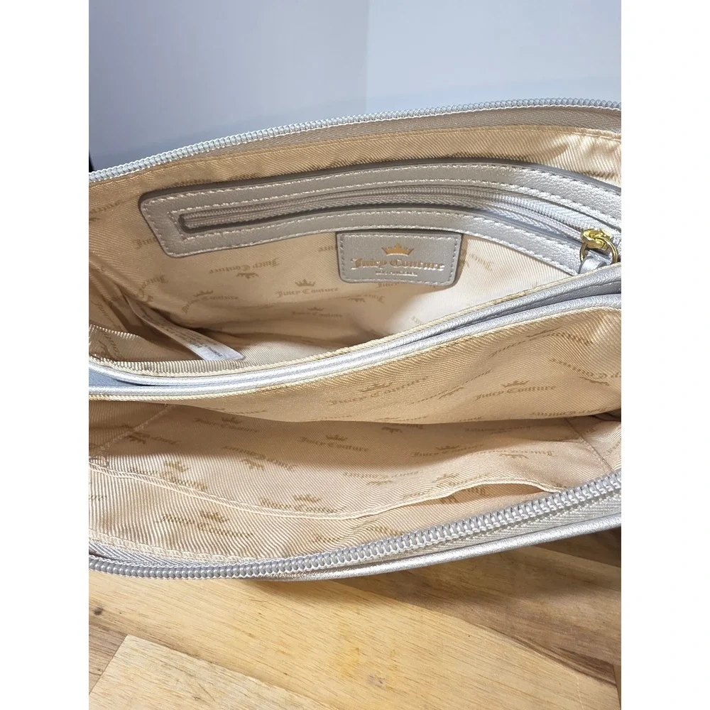 Juicy Couture Silver Metallic‎ Clutch Crossbody Chain Strap Bag 3 Inside Pockets